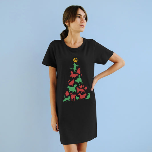 Christmas Tree Cat - Organic T-Shirt Dress
