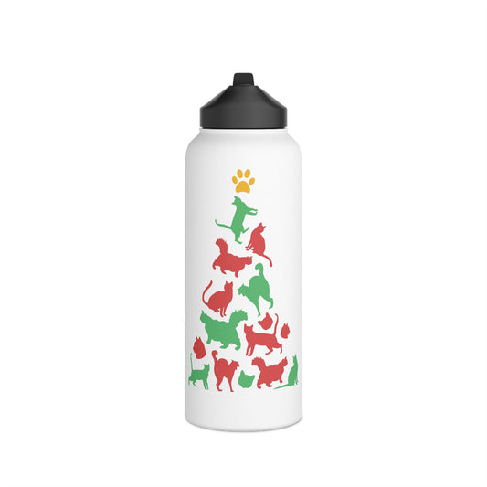 Christmas Tree Cat - Stainless Steel Water Bottle